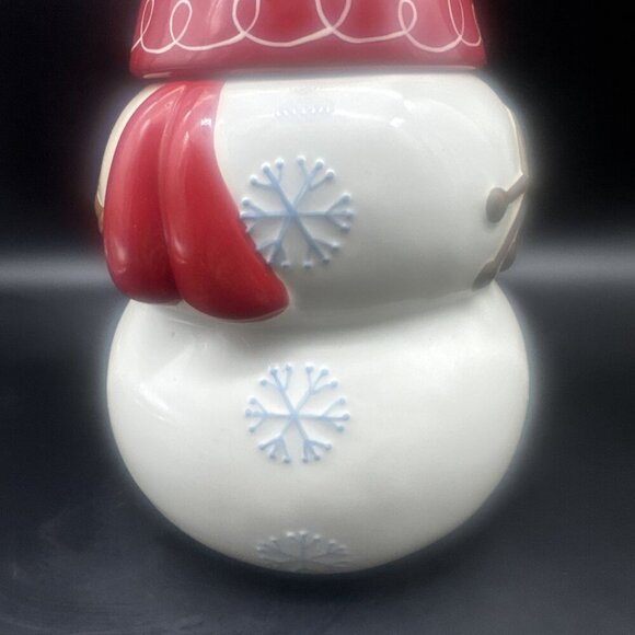 Target Ceramic Be Merry Snowman Cookie Jar 13” Christmas Winter Holiday 2008 - Picture 3 of 12